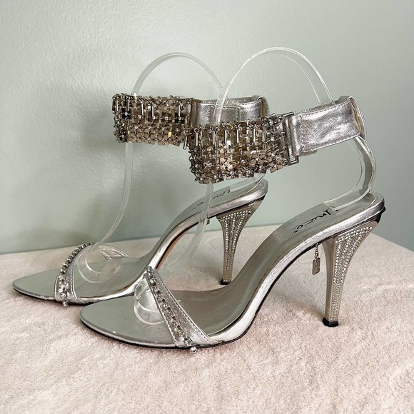 Unze Silver Gemstone Ankle Wrap Stiletto Size 5 - Picture 8 of 12